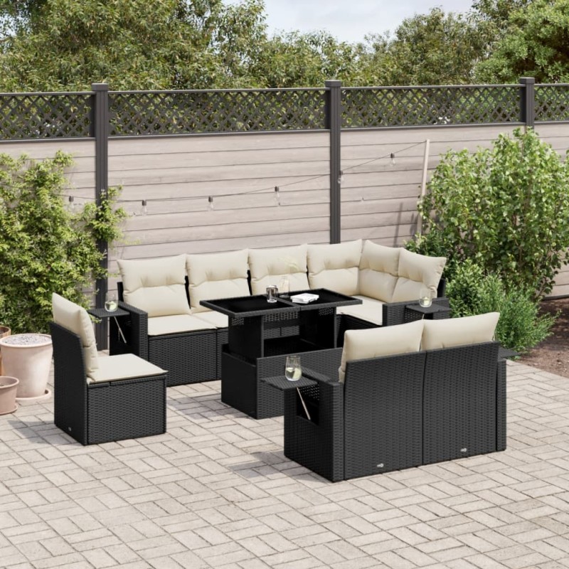 vidaXL 9-tlg. Garten-Sofagarnitur mit Kissen Schwarz Poly Rattan vidaXL 9-tlg. Garten-Sofagarnitur mit Kissen Schwarz Poly Rattan