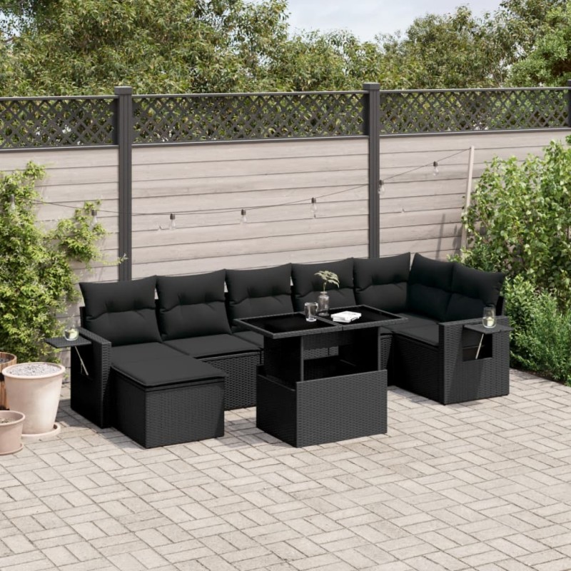 vidaXL 8-tlg. Garten-Sofagarnitur mit Kissen Schwarz Poly Rattan vidaXL 8-tlg. Garten-Sofagarnitur mit Kissen Schwarz Poly Rattan