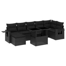 vidaXL 8-tlg. Garten-Sofagarnitur mit Kissen Schwarz Poly Rattan