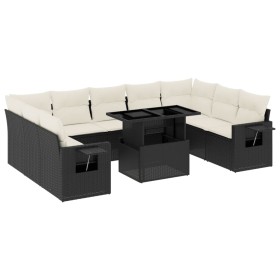 vidaXL 10-tlg. Garten-Sofagarnitur mit Kissen Schwarz Poly Rattan