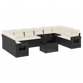 vidaXL 11-tlg. Garten-Sofagarnitur mit Kissen Schwarz Poly Rattan