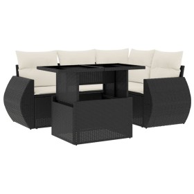 vidaXL 5-tlg. Garten-Sofagarnitur mit Kissen Schwarz Poly Rattan