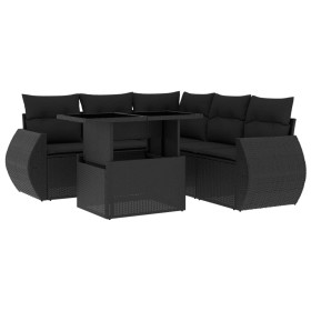 vidaXL 6-tlg. Garten-Sofagarnitur mit Kissen Schwarz Poly Rattan
