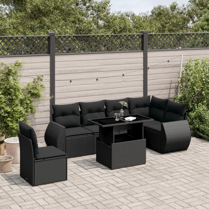 vidaXL 7-tlg. Garten-Sofagarnitur mit Kissen Schwarz Poly Rattan vidaXL 7-tlg. Garten-Sofagarnitur mit Kissen Schwarz Poly Rattan