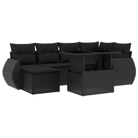 vidaXL 7-tlg. Garten-Sofagarnitur mit Kissen Schwarz Poly Rattan