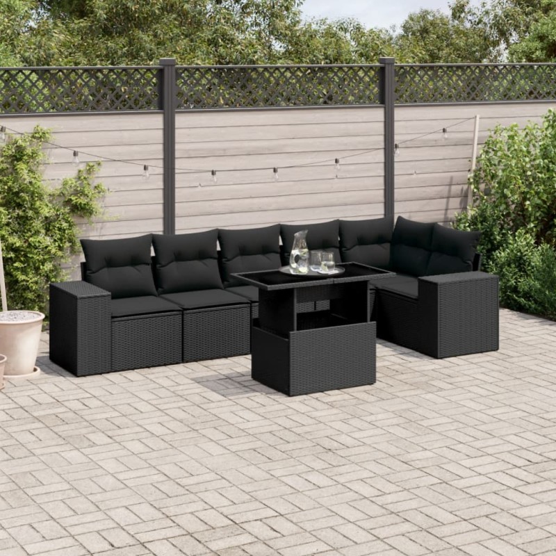 vidaXL 7-tlg. Garten-Sofagarnitur mit Kissen Schwarz Poly Rattan vidaXL 7-tlg. Garten-Sofagarnitur mit Kissen Schwarz Poly Rattan