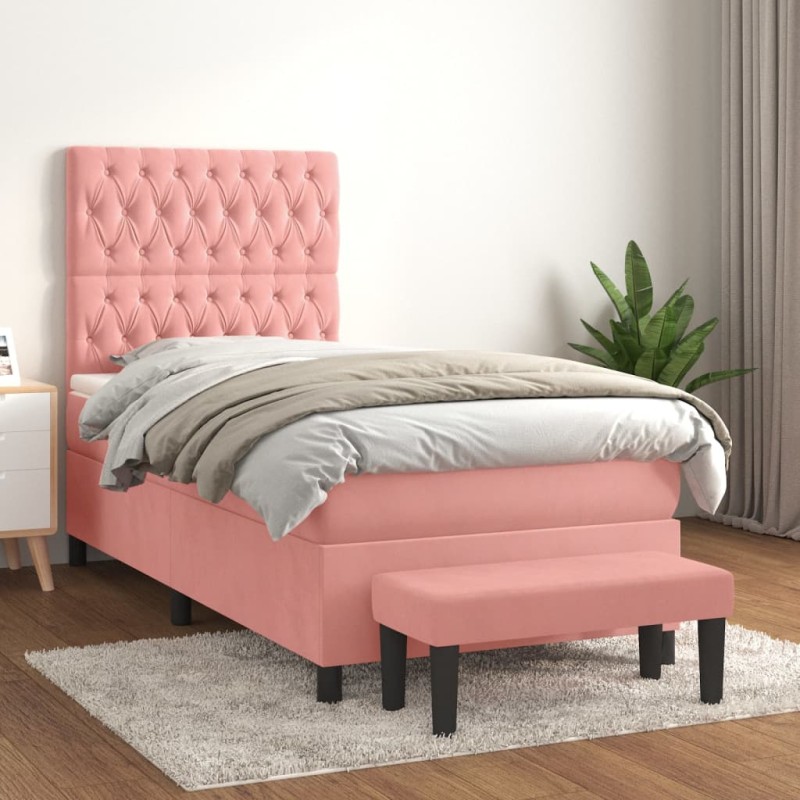 vidaXL Boxspringbett mit Matratze Rosa 80x200 cm Samt vidaXL Boxspringbett mit Matratze Rosa 80x200 cm Samt