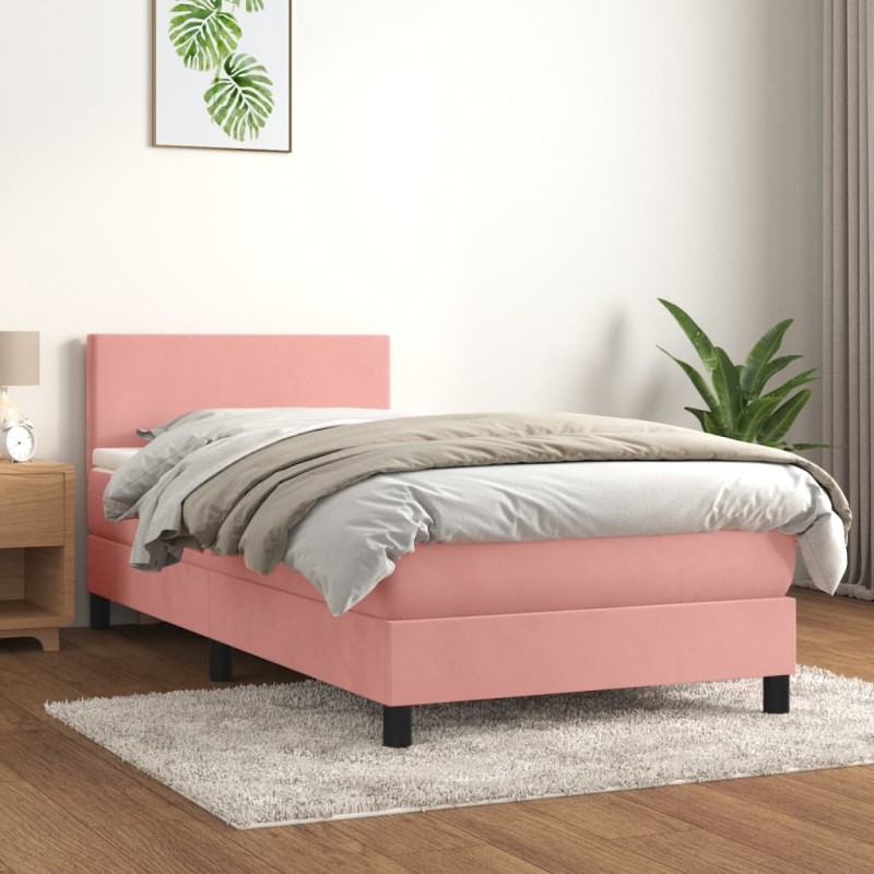 vidaXL Boxspringbett mit Matratze Rosa 80x200 cm Samt vidaXL Boxspringbett mit Matratze Rosa 80x200 cm Samt