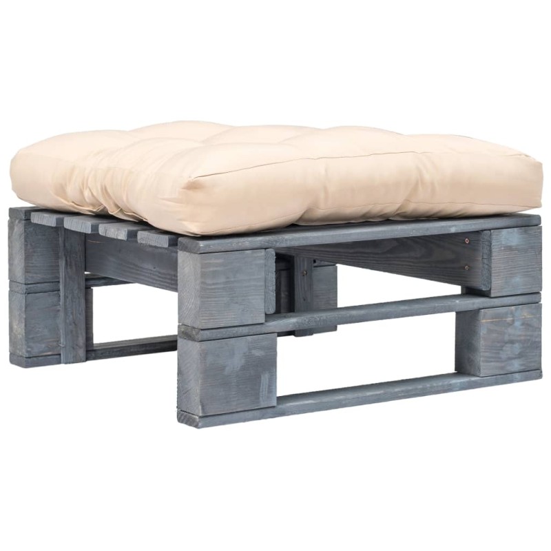 vidaXL Outdoor-Ottomane Paletten mit Kissen in Sandfarben Holz Grau vidaXL Outdoor-Ottomane Paletten mit Kissen in Sandfarben Holz Grau