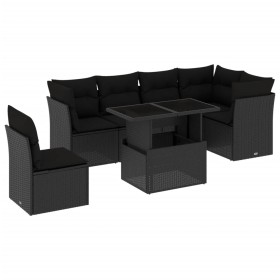 vidaXL 7-tlg. Garten-Sofagarnitur mit Kissen Schwarz Poly Rattan