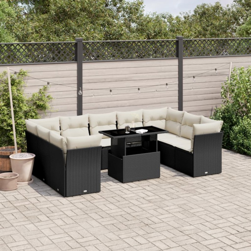 vidaXL 10-tlg. Garten-Sofagarnitur mit Kissen Schwarz Poly Rattan vidaXL 10-tlg. Garten-Sofagarnitur mit Kissen Schwarz Poly Rattan