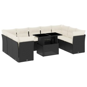 vidaXL 10-tlg. Garten-Sofagarnitur mit Kissen Schwarz Poly Rattan