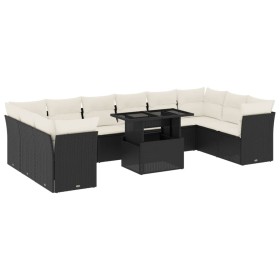 vidaXL 11-tlg. Garten-Sofagarnitur mit Kissen Schwarz Poly Rattan