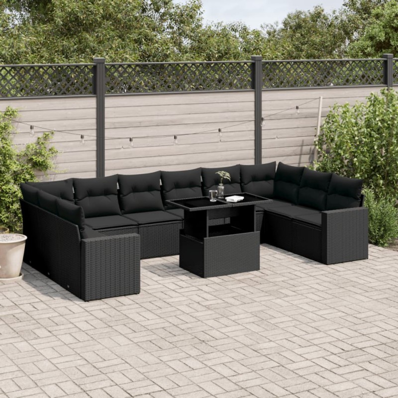 vidaXL 11-tlg. Garten-Sofagarnitur mit Kissen Schwarz Poly Rattan vidaXL 11-tlg. Garten-Sofagarnitur mit Kissen Schwarz Poly Rattan