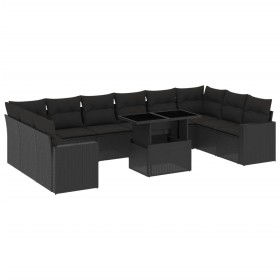 vidaXL 11-tlg. Garten-Sofagarnitur mit Kissen Schwarz Poly Rattan