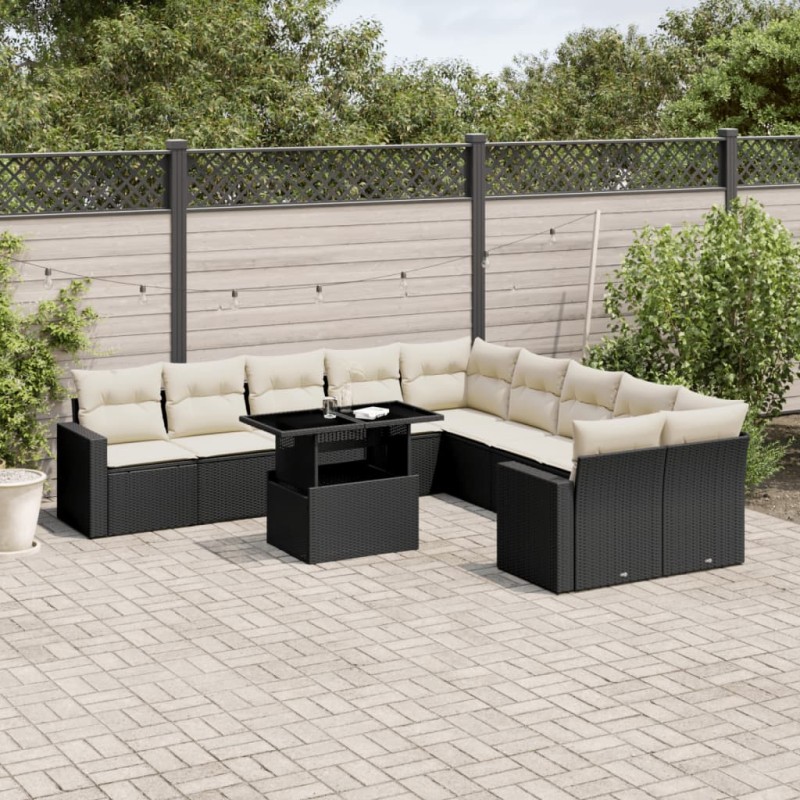 vidaXL 11-tlg. Garten-Sofagarnitur mit Kissen Schwarz Poly Rattan vidaXL 11-tlg. Garten-Sofagarnitur mit Kissen Schwarz Poly Rattan
