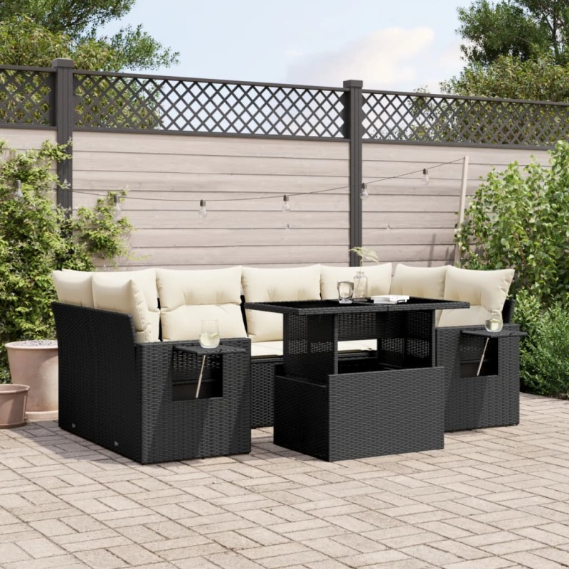 vidaXL 7-tlg. Garten-Sofagarnitur mit Kissen Schwarz Poly Rattan vidaXL 7-tlg. Garten-Sofagarnitur mit Kissen Schwarz Poly Rattan