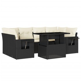 vidaXL 7-tlg. Garten-Sofagarnitur mit Kissen Schwarz Poly Rattan
