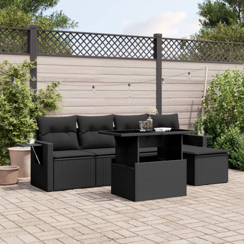 vidaXL 6-tlg. Garten-Sofagarnitur mit Kissen Schwarz Poly Rattan vidaXL 6-tlg. Garten-Sofagarnitur mit Kissen Schwarz Poly Rattan