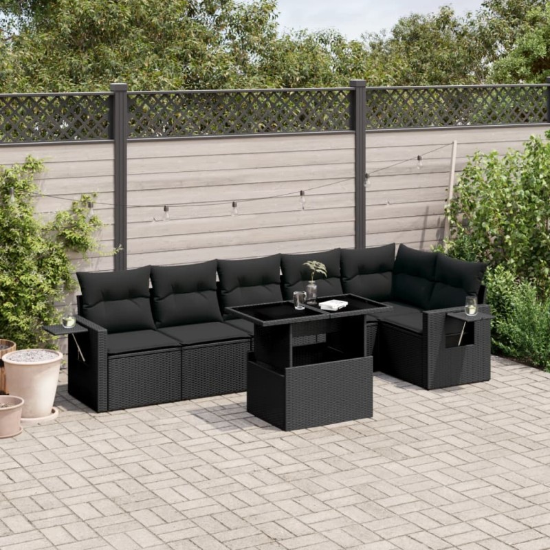 vidaXL 7-tlg. Garten-Sofagarnitur mit Kissen Schwarz Poly Rattan vidaXL 7-tlg. Garten-Sofagarnitur mit Kissen Schwarz Poly Rattan