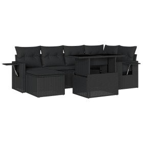 vidaXL 7-tlg. Garten-Sofagarnitur mit Kissen Schwarz Poly Rattan