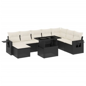 vidaXL 8-tlg. Garten-Sofagarnitur mit Kissen Schwarz Poly Rattan