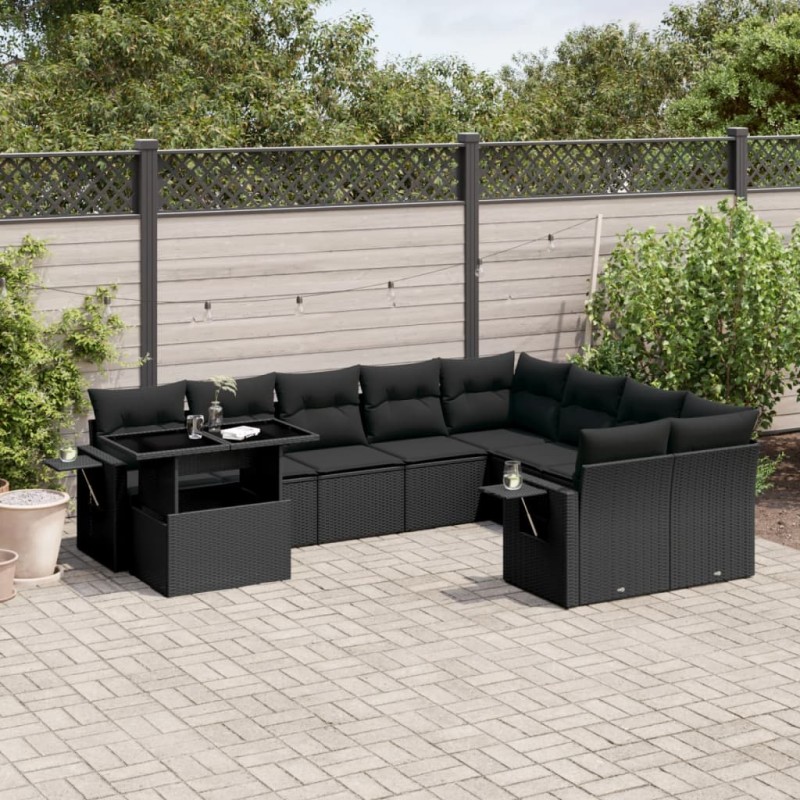 vidaXL 10-tlg. Garten-Sofagarnitur mit Kissen Schwarz Poly Rattan vidaXL 10-tlg. Garten-Sofagarnitur mit Kissen Schwarz Poly Rattan