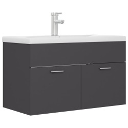 Waschbeckenunterschrank mit Einbaubecken Grau Holzwerkstoff