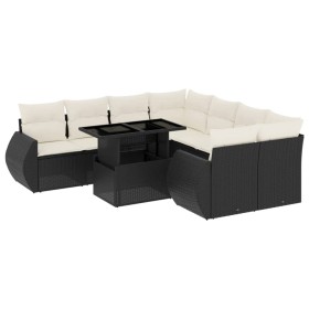 vidaXL 9-tlg. Garten-Sofagarnitur mit Kissen Schwarz Poly Rattan