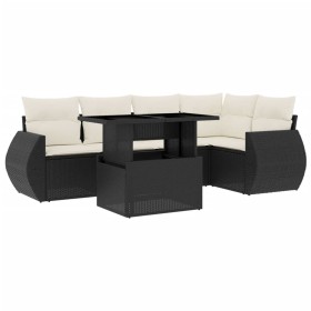 vidaXL 6-tlg. Garten-Sofagarnitur mit Kissen Schwarz Poly Rattan