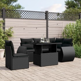 vidaXL 6-tlg. Garten-Sofagarnitur mit Kissen Schwarz Poly Rattan