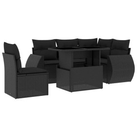 vidaXL 6-tlg. Garten-Sofagarnitur mit Kissen Schwarz Poly Rattan