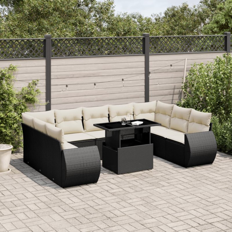 vidaXL 10-tlg. Garten-Sofagarnitur mit Kissen Schwarz Poly Rattan vidaXL 10-tlg. Garten-Sofagarnitur mit Kissen Schwarz Poly Rattan