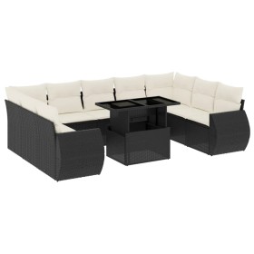 vidaXL 10-tlg. Garten-Sofagarnitur mit Kissen Schwarz Poly Rattan