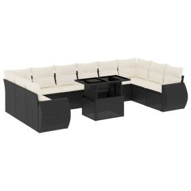 vidaXL 11-tlg. Garten-Sofagarnitur mit Kissen Schwarz Poly Rattan