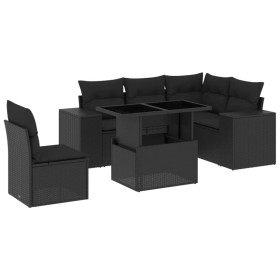 vidaXL 6-tlg. Garten-Sofagarnitur mit Kissen Schwarz Poly Rattan