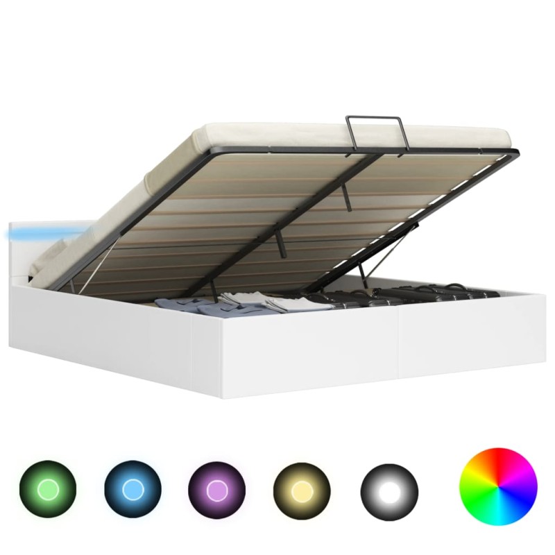 vidaXL Bett mit Bettkasten Hydraulisch LED Weiß Kunstleder 160x200 cm vidaXL Bett mit Bettkasten Hydraulisch LED Weiß Kunstleder 160x200 cm