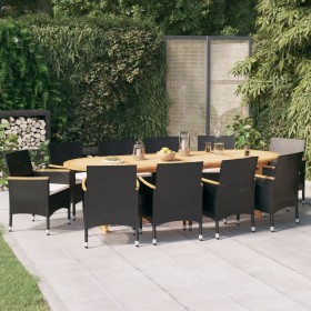 vidaXL 11-tlg. Garten-Essgruppe mit Kissen Schwarz