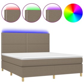 vidaXL Boxspringbett mit Matratze & LED Taupe 160x200 cm Stoff