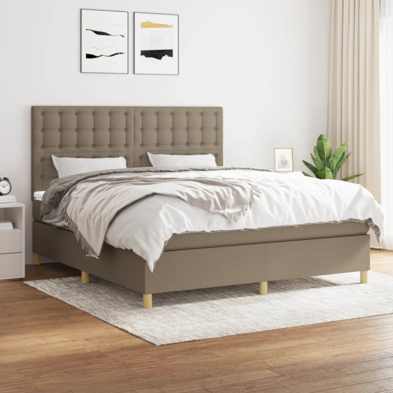 vidaXL Boxspringbett mit Matratze Taupe 180x200 cm Stoff vidaXL Boxspringbett mit Matratze Taupe 180x200 cm Stoff