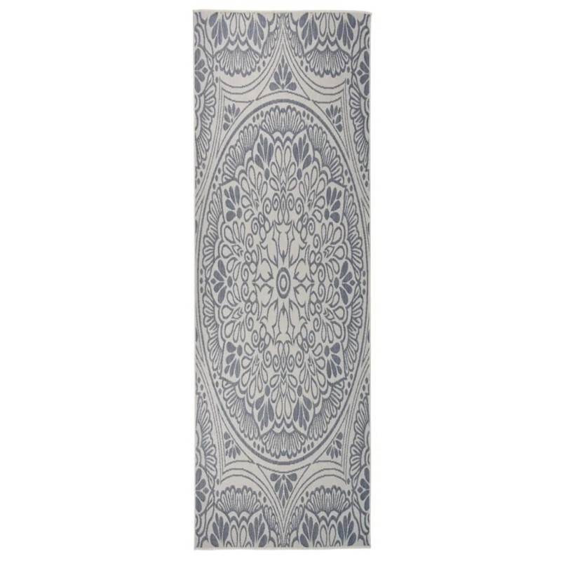 vidaXL Outdoor-Teppich Flachgewebe 80x250 cm Blaues Muster vidaXL Outdoor-Teppich Flachgewebe 80x250 cm Blaues Muster
