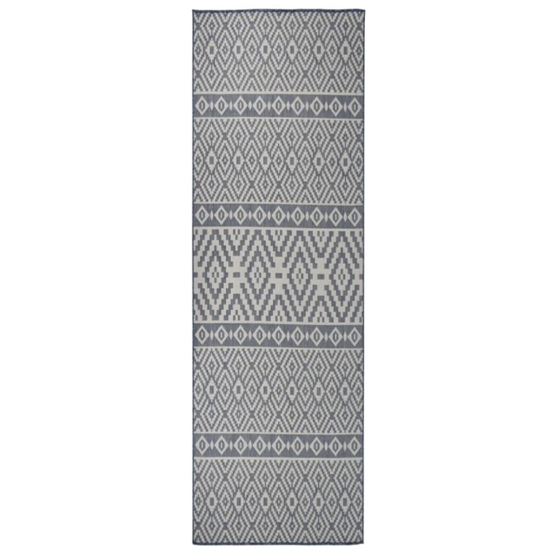 vidaXL Outdoor-Teppich Flachgewebe 80x250 cm Blau Gestreift vidaXL Outdoor-Teppich Flachgewebe 80x250 cm Blau Gestreift