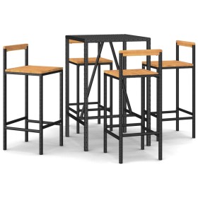 vidaXL 5-tlg. Gartenbar-Set Schwarz Poly Rattan & Massivholz Akazie