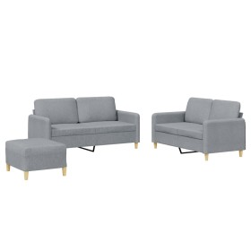 vidaXL 3-tlg. Sofagarnitur mit Kissen Hellgrau Stoff