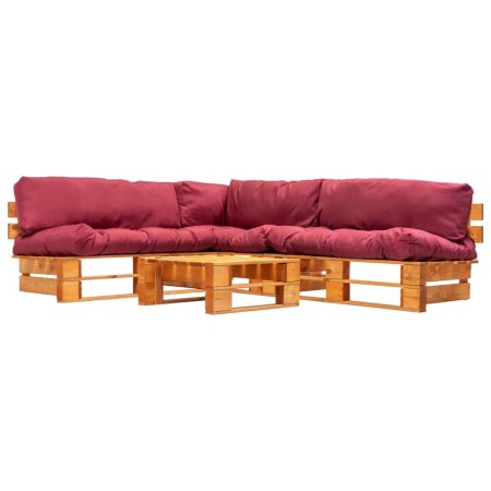 vidaXL 4-tlg. Paletten-Lounge-Set mit Kissen in Rot Holz