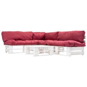 vidaXL 4-tlg. Paletten-Lounge-Set mit Kissen in Rot Holz