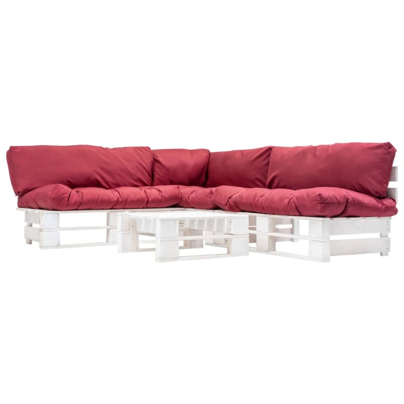 vidaXL 4-tlg. Paletten-Lounge-Set mit Kissen in Rot Holz vidaXL 4-tlg. Paletten-Lounge-Set mit Kissen in Rot Holz
