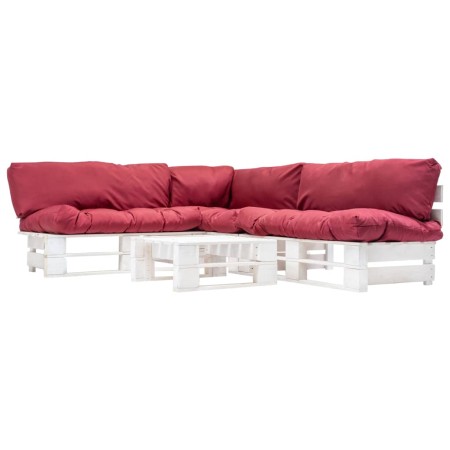 vidaXL 4-tlg. Paletten-Lounge-Set mit Kissen in Rot Holz