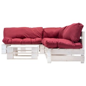 vidaXL 4-tlg. Paletten-Lounge-Set mit Kissen in Rot Holz