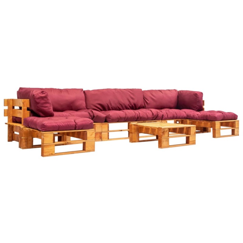 vidaXL 6-tlg. Garten-Paletten-Sofagarnitur mit Roten Kissen Holz vidaXL 6-tlg. Garten-Paletten-Sofagarnitur mit Roten Kissen Holz